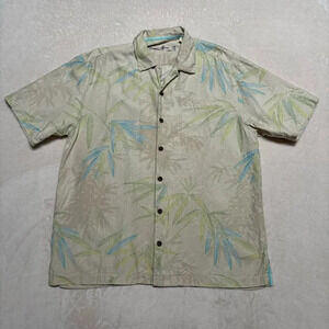 Tommy Bahama Button Up Short Sleeve Shirt L Aloha Floral Leaves Hawaii Silk